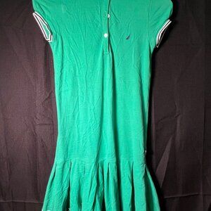 Nautica Girl Sz 12 Green Polo Collar Drop Waist Short‎ Sleeve Tennis Dress (D)